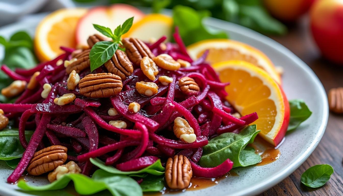 découvrez notre délicieuse recette de salade de betteraves râpées et noix de pécan. un mélange savoureux et croquant, parfait pour éveiller vos papilles ! idéale en entrée ou en accompagnement, cette salade colorée allie nutrition et gourmandise.