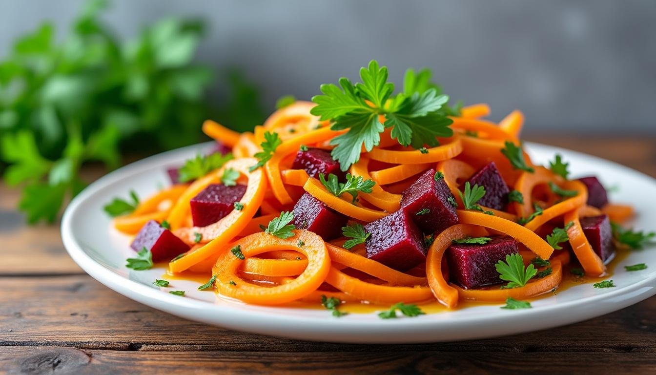 découvrez une recette rafraîchissante de salade de carottes et betteraves, agrémentée d'une délicieuse sauce à l'orange. idéale pour accompagner vos plats ou pour un repas léger, cette salade colorée allie saveurs et bienfaits nutritifs.