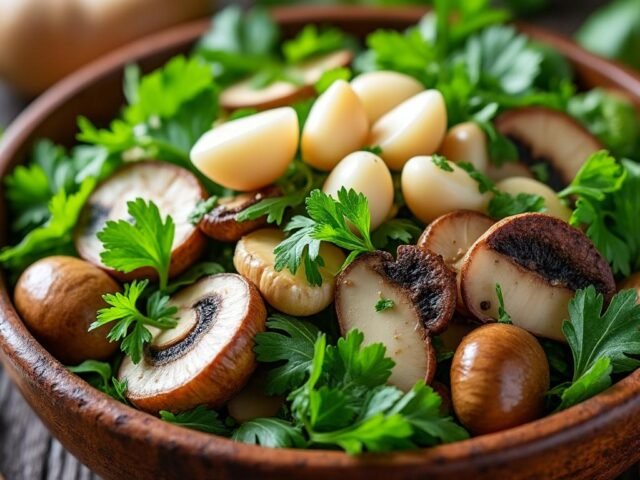 Salade de champignons, persil et ail