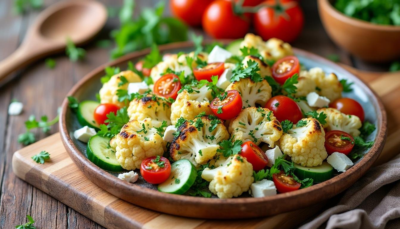 découvrez une délicieuse salade de chou-fleur rôti, agrémentée de pois chiches croquants et de coriandre fraîche. une recette saine et savoureuse, parfaite pour un repas léger ou comme accompagnement. idéale pour les amateurs de cuisine veggie !