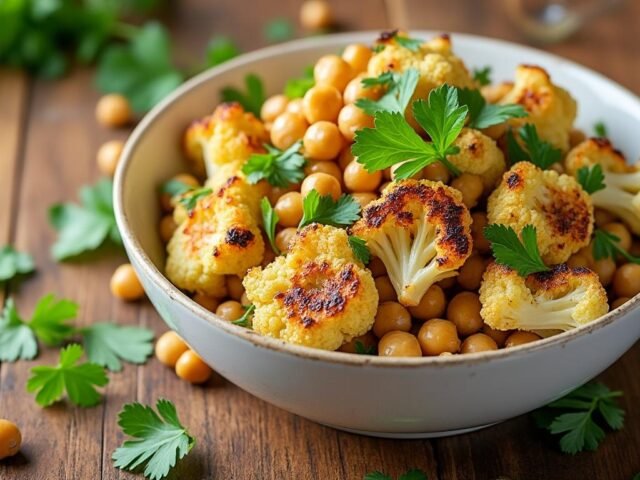 Salade de chou-fleur rôti, pois chiches et coriandre