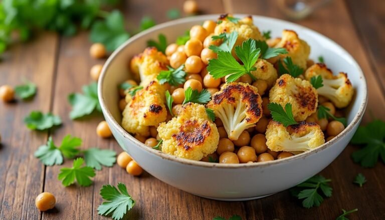 découvrez la fraîcheur de notre salade de chou-fleur rôti, agrémentée de pois chiches croquants et de coriandre parfumée. un plat savoureux et nutritif, parfait pour un repas léger ou comme accompagnement.