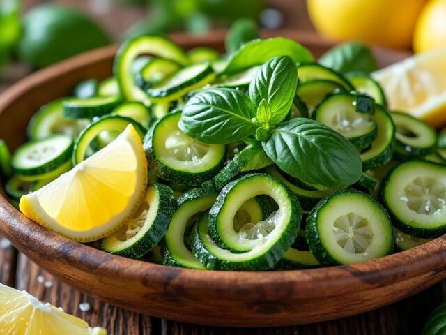 Salade de courgettes crues, basilic et citron