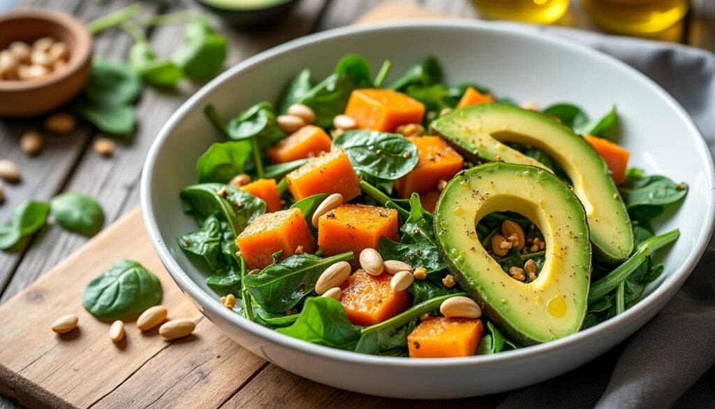 découvrez notre délicieuse salade de patates douces, avocat et pignons de pin. un mélange savoureux et nutritif qui ravira vos papilles, parfait pour un repas léger ou un accompagnement coloré. profitez des bienfaits des ingrédients frais et croquants, pour une expérience culinaire saine et gourmande.