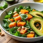 Salade de patates douces, avocat et pignons de pin