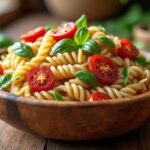 Salade de pâtes complètes, tomates séchées et basilic