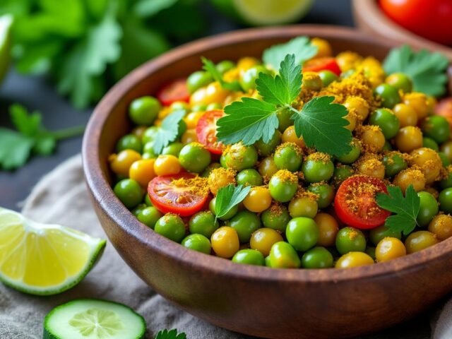 Salade de pois cassés, coriandre et curry doux