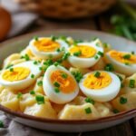Salade de pommes de terre, œufs mimosa et ciboulette