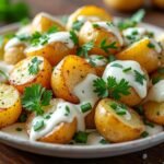 Salade de pommes de terre rôties et crème d’ail