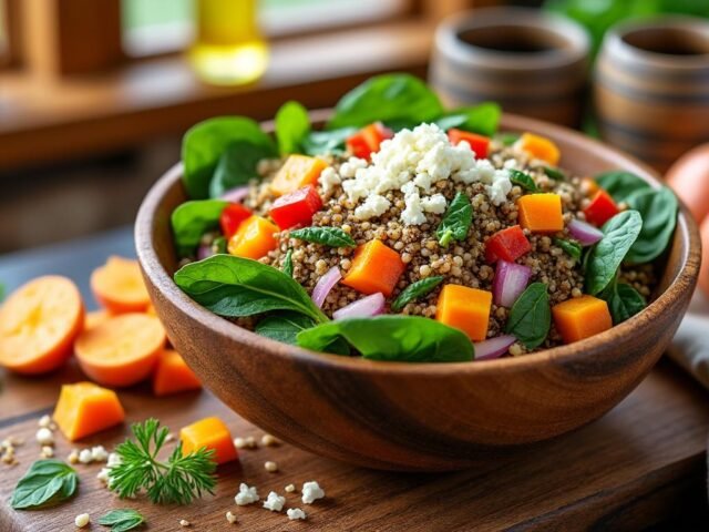 Salade de quinoa, patate douce et feta