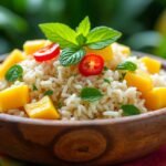 Salade de riz thaï, mangue et menthe