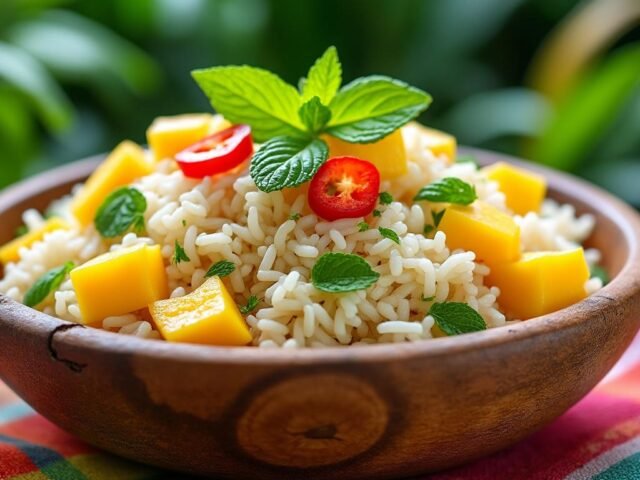 Salade de riz thaï, mangue et menthe