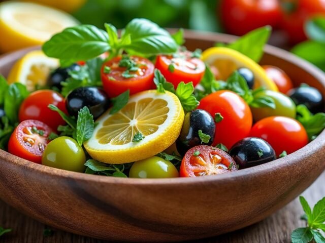 Salade de tomates cerises, olives et citron confit