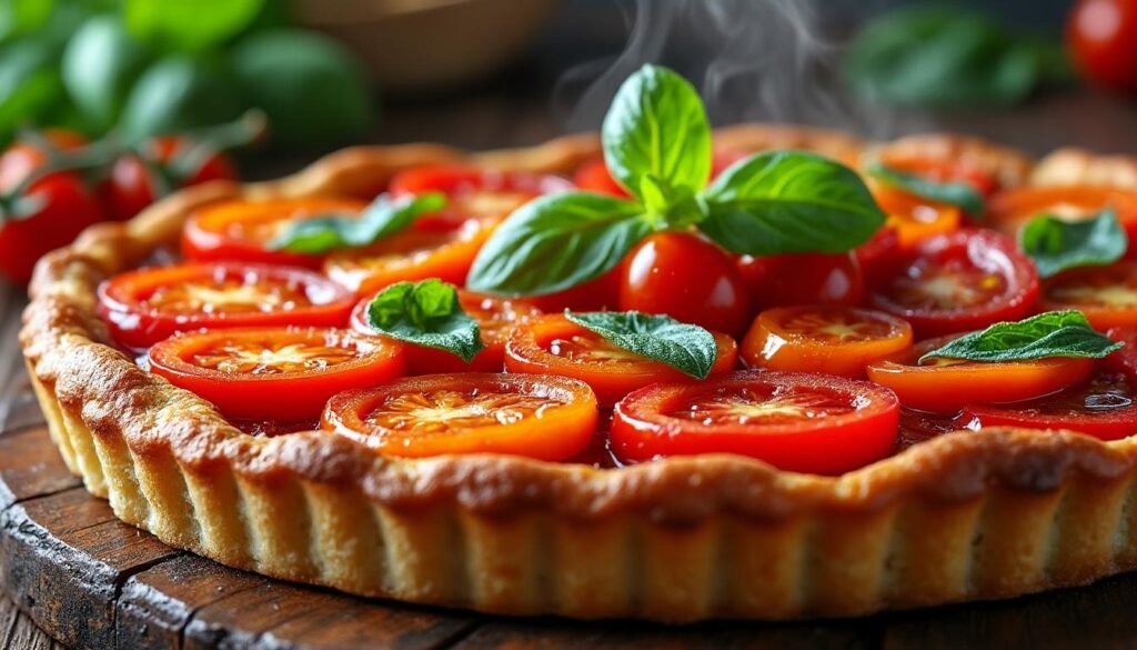 découvrez une délicieuse tarte tatin sucrée-salée aux tomates cerises et basilic. cette recette originale, alliant la douceur des tomates et la fraîcheur du basilic, saura ravir vos papilles et épater vos convives. parfaite en entrée ou en plat principal, cette tarte est un véritable délice saisonnier!