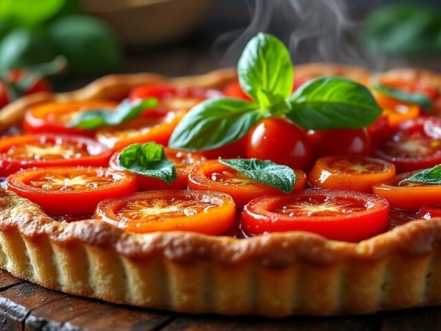 Tarte tatin aux tomates cerises et basilic