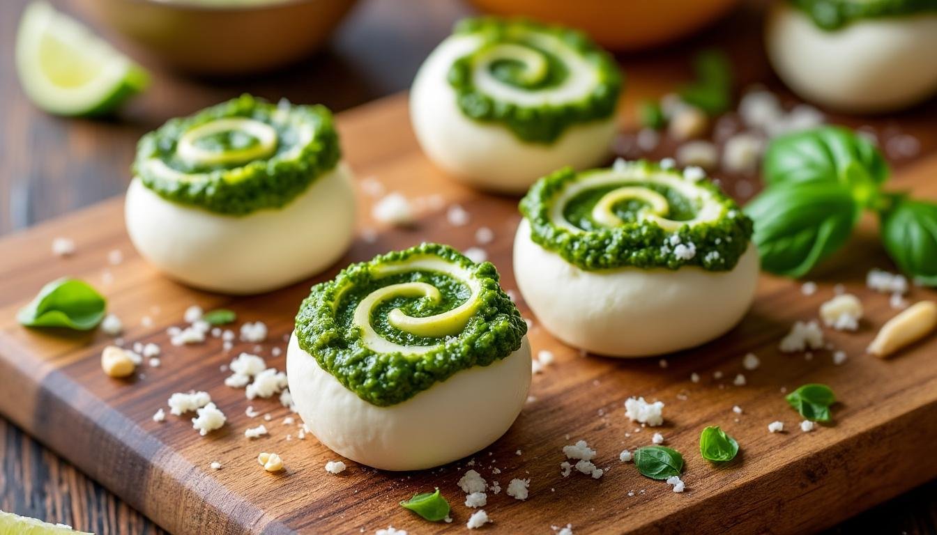 savourez des bouchées de mozzarella délicieusement enrobées de pesto frais. parfaites pour un apéritif ou une collation gourmande, ces bouchées allient la crémeux de la mozzarella à l'arôme intense du basilic. une recette facile et rapide qui ravira vos invités !