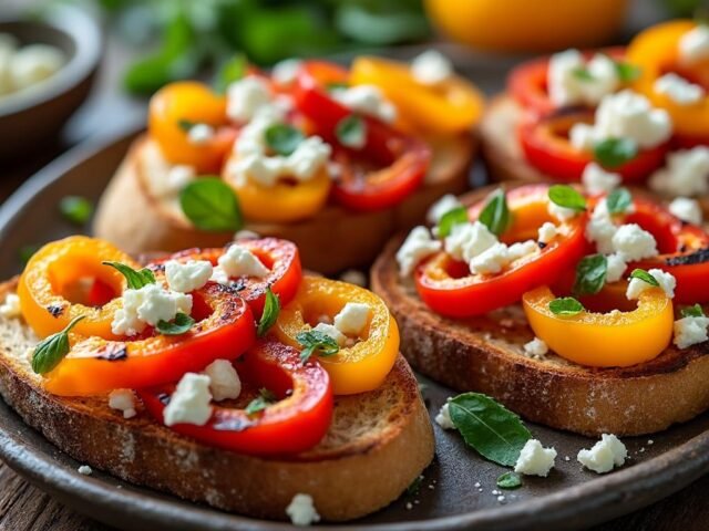 Bruschettas de poivrons grillés et feta