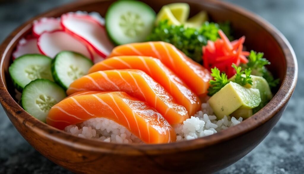 découvrez notre recette de chirashi sushi au saumon, un plat déstructuré et rapide à préparer. savourez la fraîcheur du saumon accompagné de riz et de légumes croquants, le tout dans un bol coloré qui réveillera vos papilles. idéal pour un repas sain et gourmand en un rien de temps !