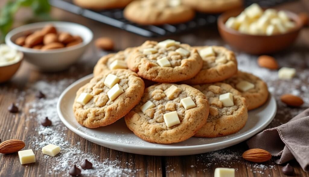 découvrez notre délicieuse recette de cookies aux amandes et pépites de chocolat blanc, alliant croquant et fondant en une bouchée irrésistible. parfaits pour vos pauses gourmandes, ces biscuits maison raviront les petits comme les grands.