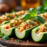 Courgettes farcies au riz et fromage de brebis