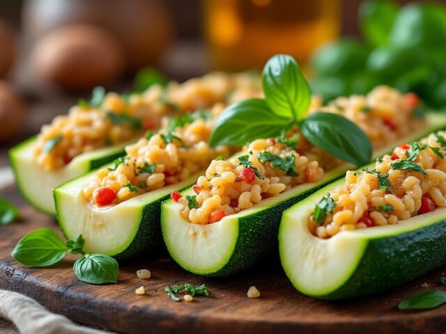Courgettes farcies au riz et fromage de brebis