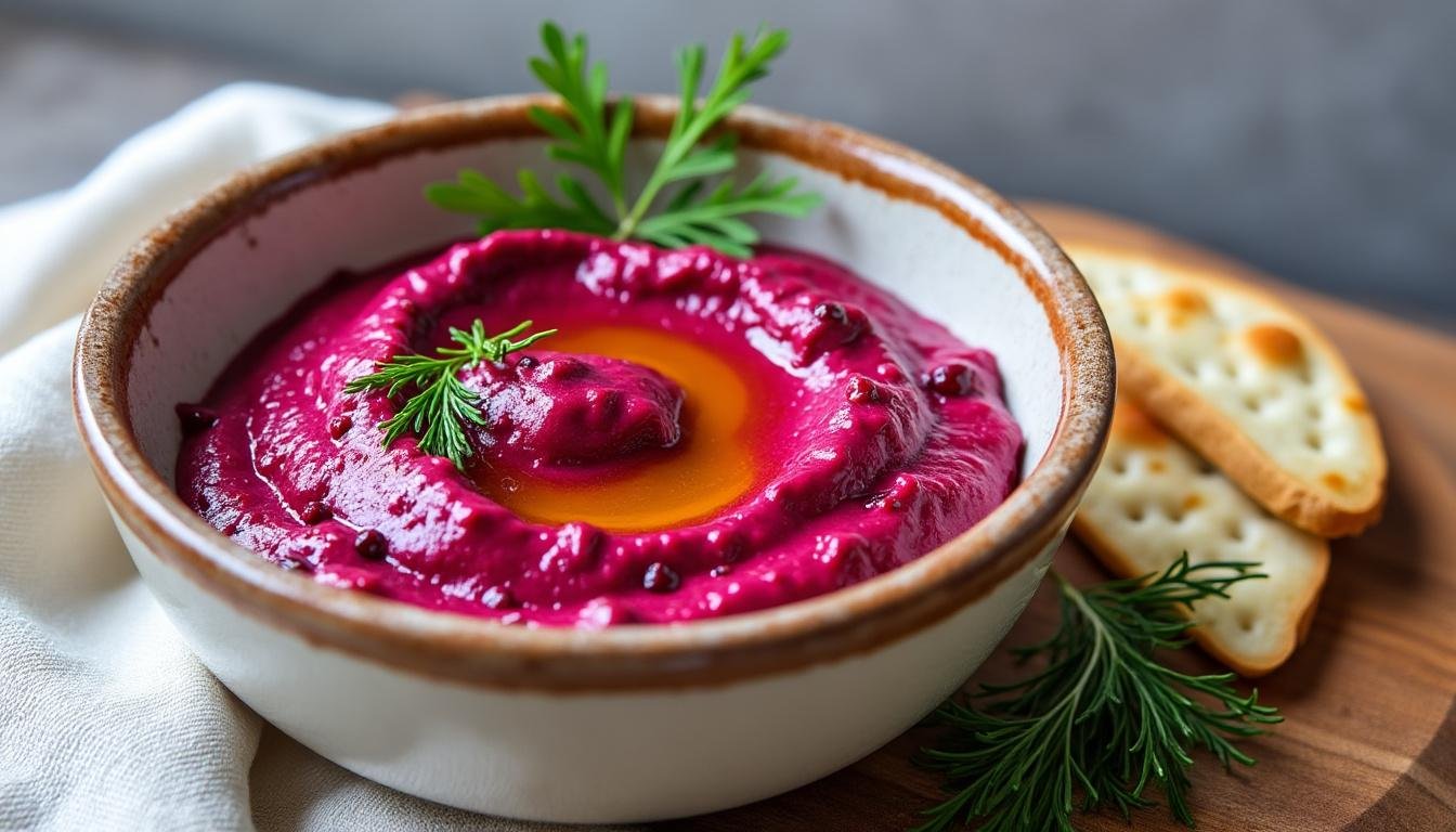 découvrez notre délicieuse recette de dip de betteraves et yaourt à l'ail ! un mélange savoureux et coloré parfait pour vos apéritifs ou vos plats légers. idéal pour impressionner vos invités avec une touche de fraîcheur et de créativité !