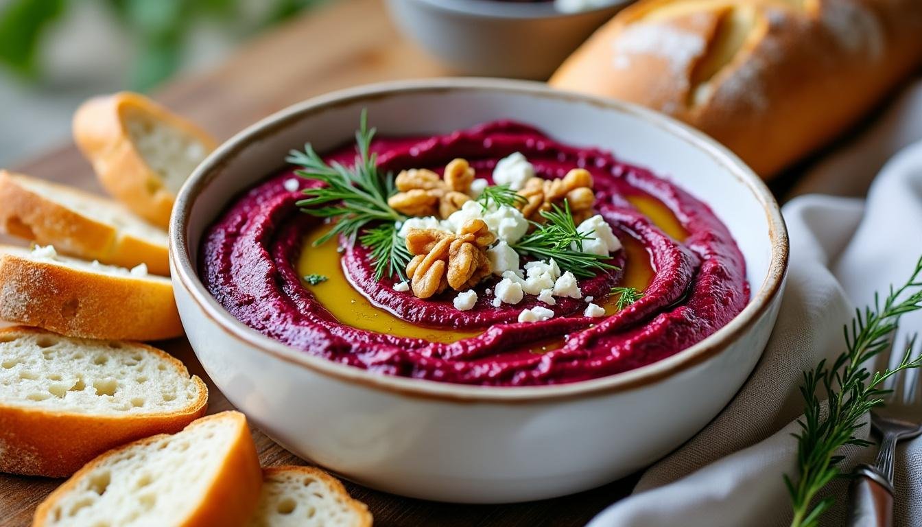savourez ce dip de betteraves frais et crémeux, mélangé à du yaourt à l'ail pour une touche délicieuse. idéal pour vos apéritifs ou un accompagnement santé, il allie la douceur des betteraves à la richesse du yaourt. une recette simple et colorée qui ravira vos convives !