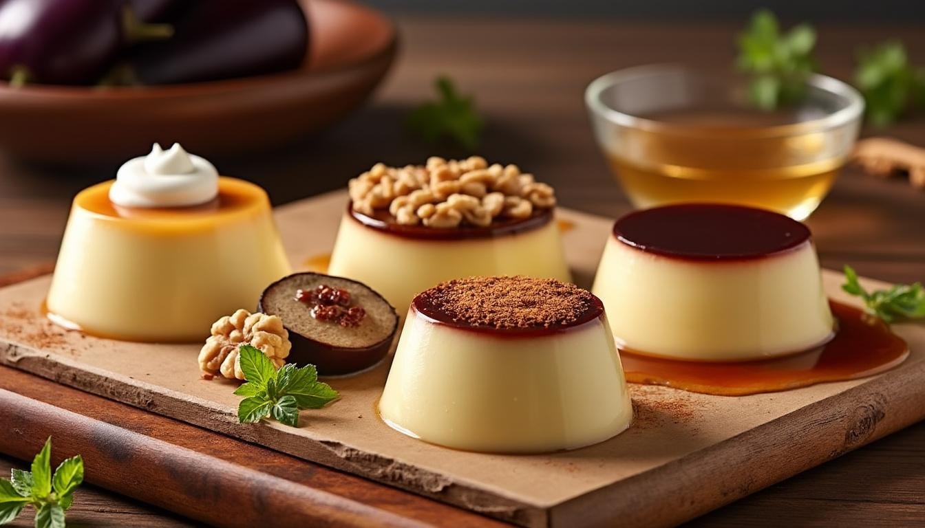 découvrez notre délicieux flan d'aubergines, accompagné d'une sauce tomate épicée, une recette savoureuse qui allie douceur et piquant pour une expérience culinaire inoubliable.