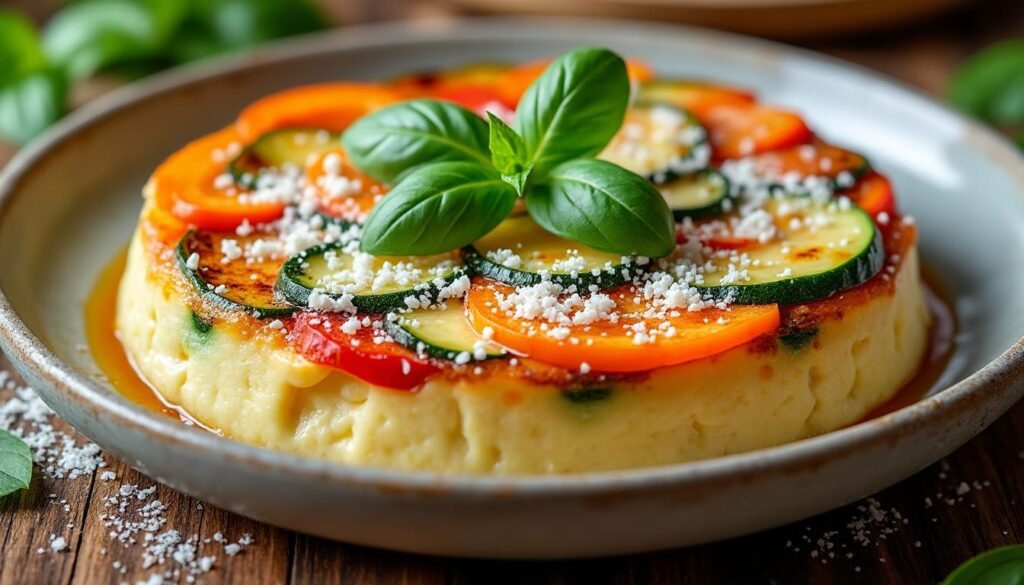 savourez notre flan de légumes au parmesan et basilic, une délicieuse recette alliant la douceur des légumes frais à la richesse du fromage. parfait en entrée ou en plat léger, ce flan est à la fois sain et gourmand. idéal pour surprendre vos invités lors d'un repas convivial!
