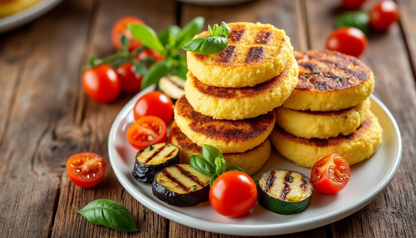 découvrez une recette savoureuse de galettes de polenta aux herbes et légumes grillés. parfaites pour un repas équilibré, ces galettes croustillantes allient le goût des légumes rôtis à la douceur de la polenta, pour un plat riche en couleurs et en saveurs.