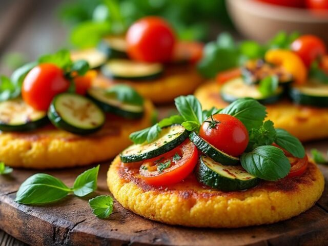 Galettes de polenta aux herbes et légumes grillés