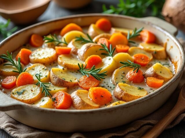 Gratin de légumes racines au lait de coco