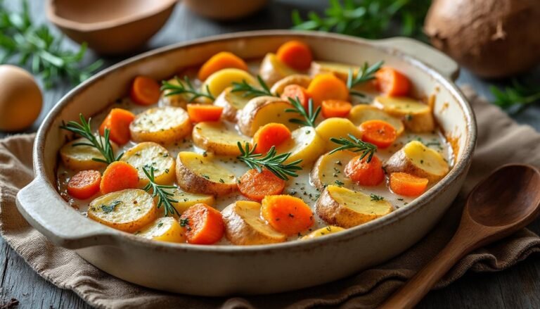découvrez notre savoureux gratin de légumes racines au lait de coco, une recette réconfortante alliant douceur et onctuosité. parfait pour régaler vos invités ou pour un repas convivial en famille, ce plat riche en saveurs et en textures saura séduire tous les palais. idéal en accompagnement ou en plat principal, il met en avant les bienfaits des légumes frais. à essayer sans hésitation !