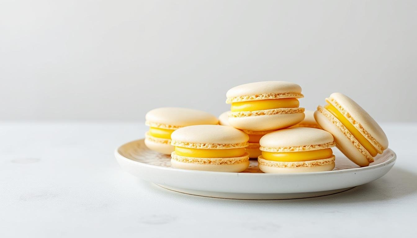 découvrez nos délicieux macarons végétariens au citron, une douceur étonnante alliant la légèreté des coques à un cœur fondant au goût acidulé. idéaux pour les amateurs de desserts raffinés et sains, ces macarons apporteront une touche de fraîcheur à vos pauses gourmandes.