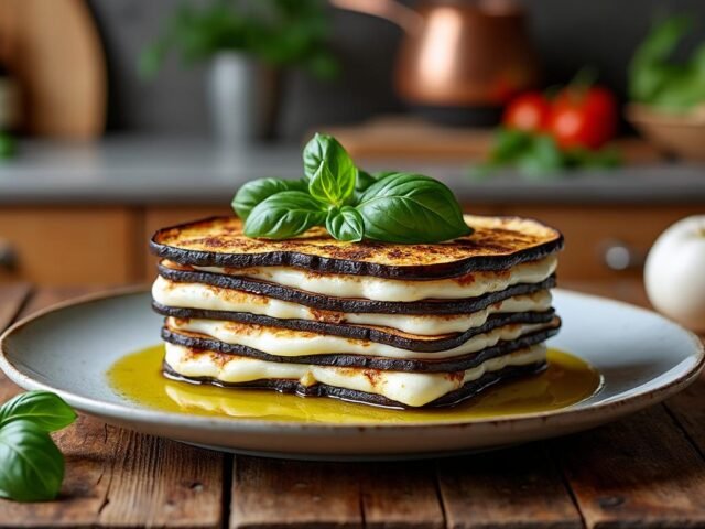 Mille-feuille d’aubergines et mozzarella