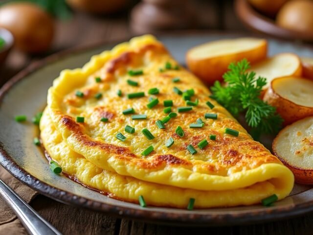 Omelette aux pommes de terre et ciboulette