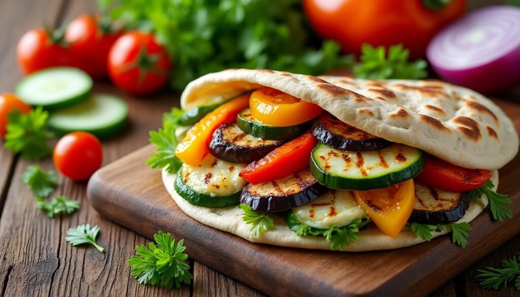 découvrez notre savoureux pain pita garni de légumes grillés croustillants et de fromage frais crémeux. une recette délicieuse et saine, parfaite pour un repas rapide ou une collation gourmande. idéal pour les amateurs de cuisine méditerranéenne !