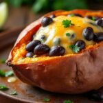 Patate douce farcie aux haricots noirs et fromage