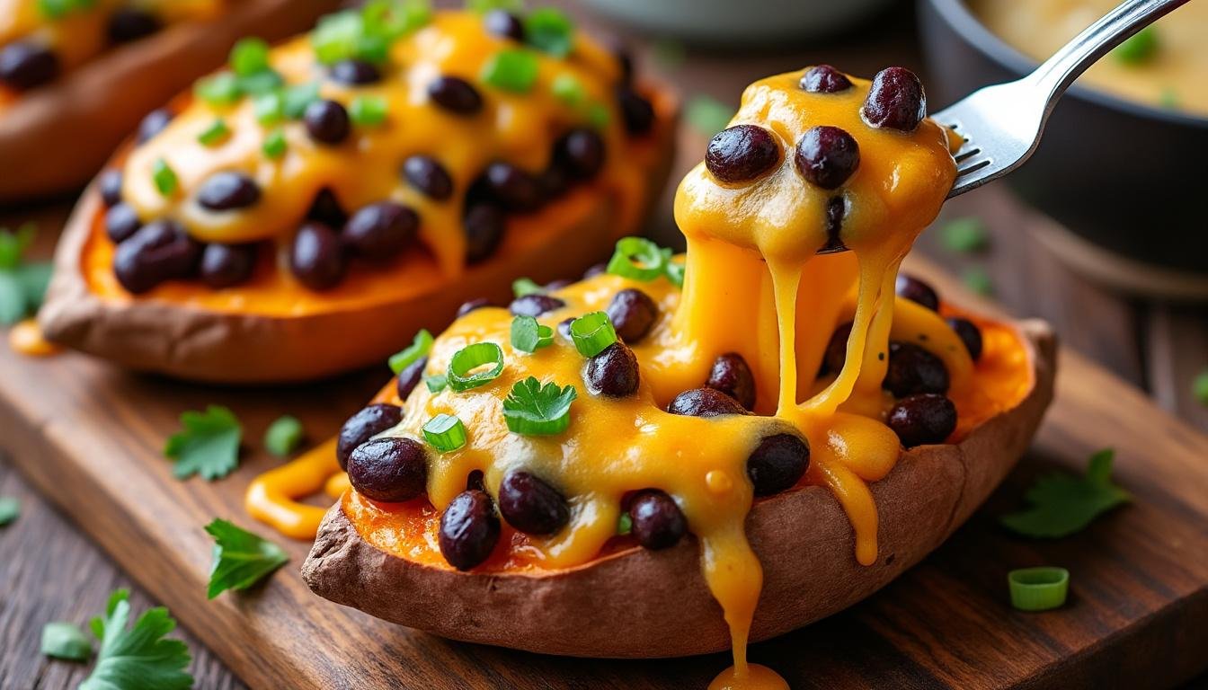 découvrez une délicieuse recette de patate douce farcie aux haricots noirs et fromage. idéale pour un repas sain et savoureux, cette combinaison riche en saveurs et en nutriments ravira vos papilles et séduira vos invités. à préparer facilement pour une explosion de goûts !