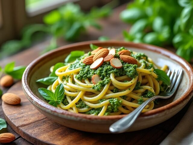 Pâtes au pesto de roquette et amandes