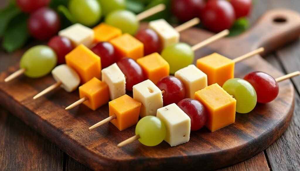 savourez nos petites brochettes de fromage et raisins, une délicieuse combinaison sucrée-salée parfaite pour vos apéritifs et buffets. faciles à préparer, elles séduiront à coup sûr vos invités par leur fraîcheur et leur originalité.