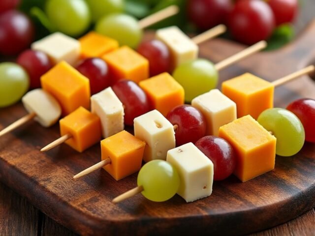 Petites brochettes de fromage et raisins