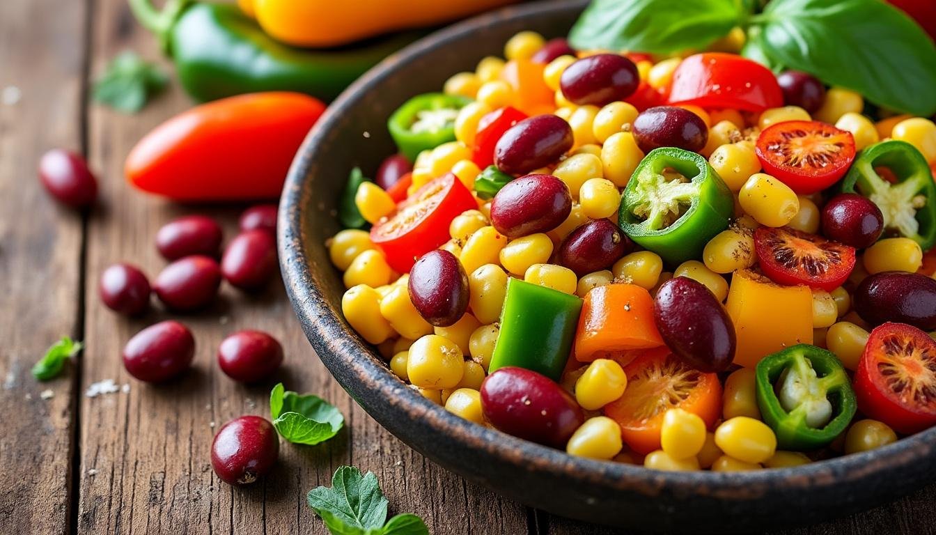 découvrez notre délicieuse poêlée de haricots rouges, maïs et poivrons épicés ! une recette savoureuse et colorée qui réveille vos papilles avec des ingrédients frais et plein de saveurs. parfaite en plat principal ou en accompagnement, elle ravira vos convives à coup sûr.
