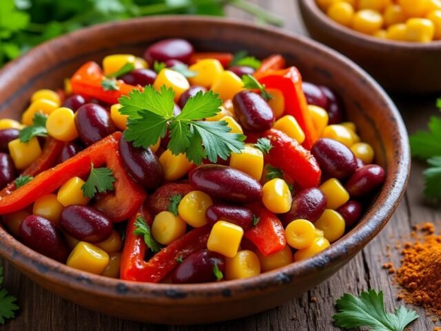 Poêlée de haricots rouges, maïs et poivrons épicés