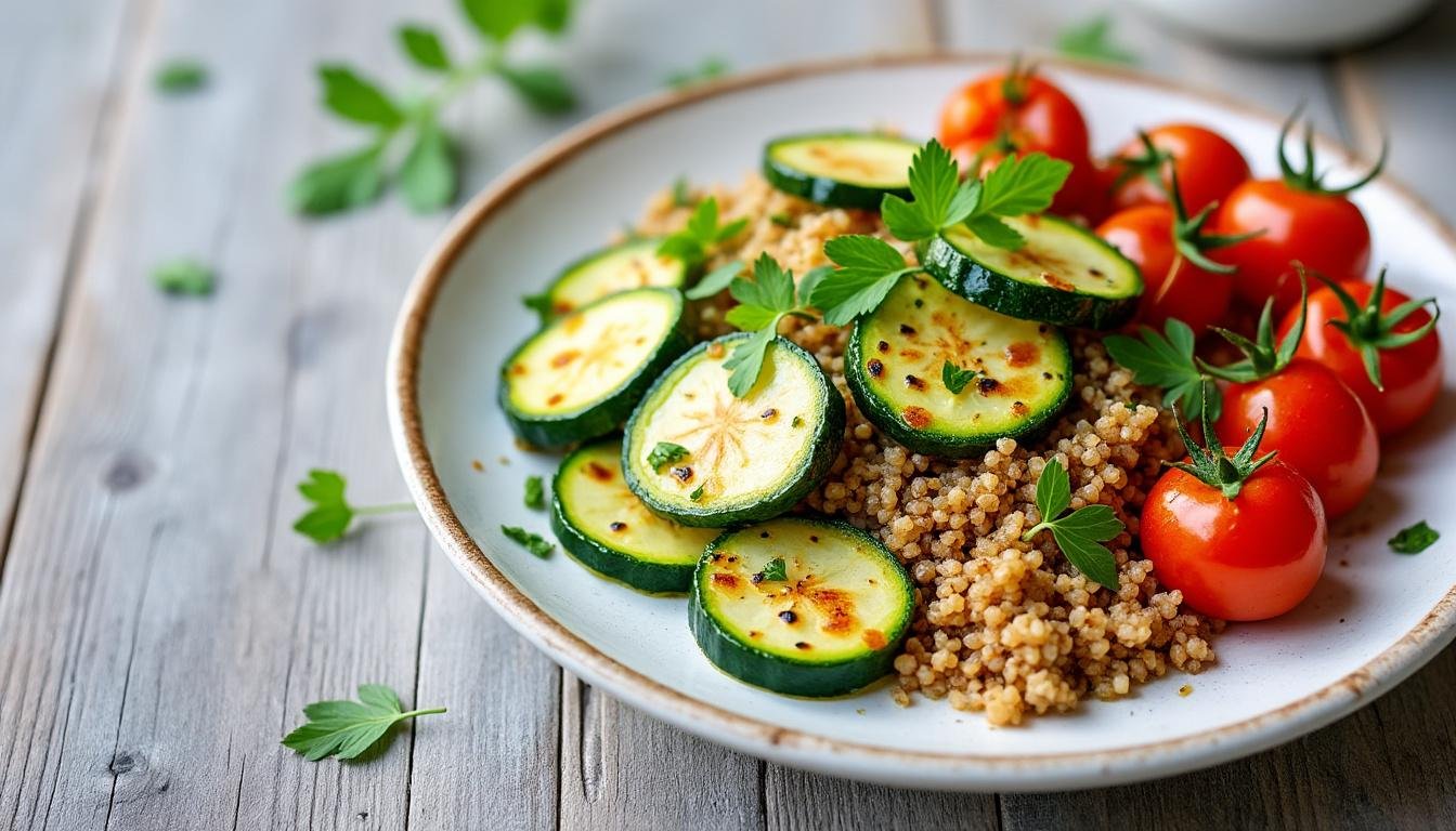 découvrez notre délicieuse poêlée de quinoa, courgettes et tomates confites, un plat sain et savoureux, idéal pour un repas équilibré. savourez la combinaison parfaite de textures et de saveurs, alliant le croquant des courgettes aux douces notes sucrées des tomates confites. prêt en un rien de temps, ce plat est parfait pour ceux qui recherchent une cuisine simple et gourmande.