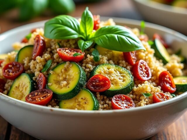 Poêlée de quinoa, courgettes et tomates confites