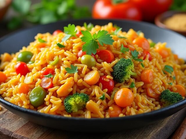 Riz sauté aux légumes et sauce curry