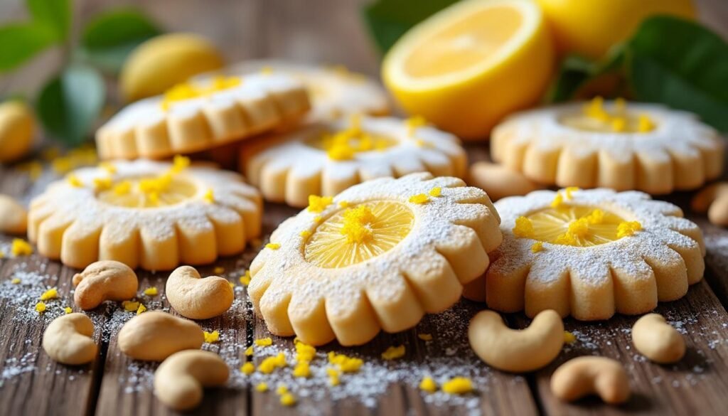 découvrez nos savoureux sablés au citron et noix de cajou, une gourmandise alliant la fraîcheur du citron à la richesse des noix de cajou. parfaits pour accompagner votre thé ou café, ces biscuits croquants vous séduiront par leur douceur et leur goût irrésistible.