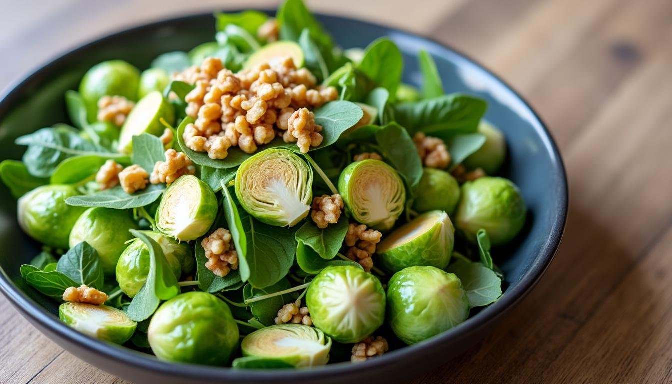 découvrez une délicieuse salade de choux de bruxelles rôtis et noix, alliant croquant et saveurs. parfaite pour un repas sain et réconfortant, cette recette simple est idéale pour élever vos repas au niveau supérieur. savourez le mélange parfait de textures et de goûts dans chaque bouchée.