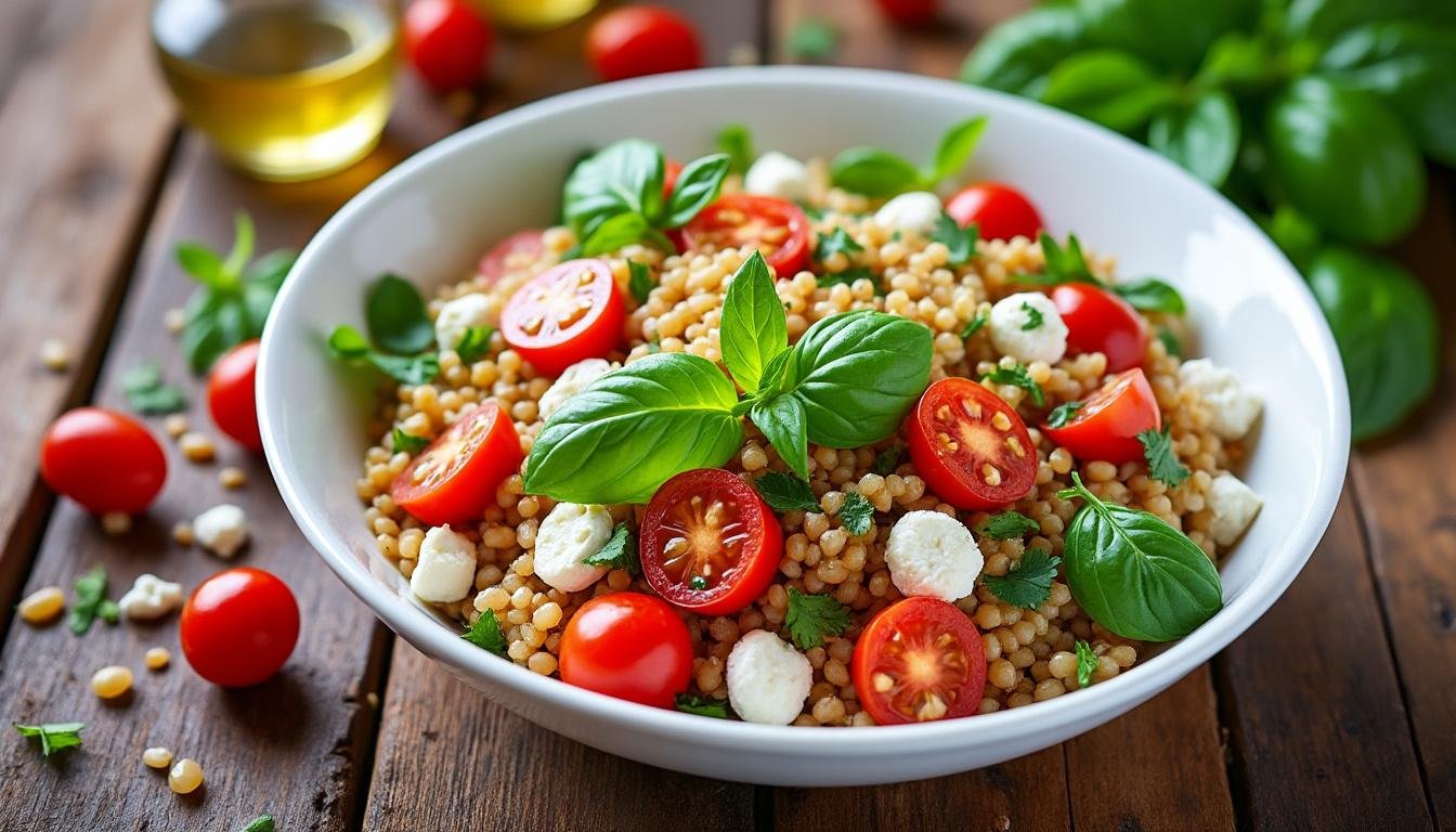 découvrez notre délicieuse salade de farro, feta et tomates cerises, un plat frais et savoureux idéal pour vos repas d'été. riches en saveurs et en nutriments, cette recette combine parfaitement le croquant du farro, la crémeux de la feta et la douceur des tomates cerises.